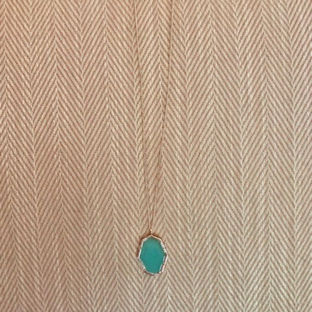 Long Gold/Aqua Chalcedony Drop Pendant Necklace